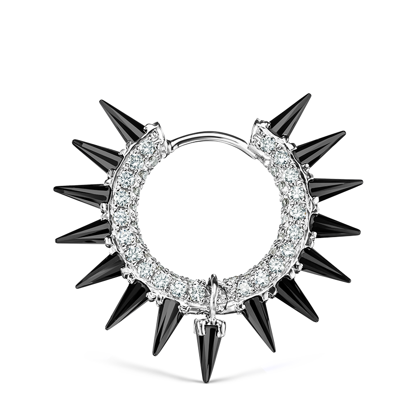 Black Moissanite Mohawk and Diamond Pavé Hoop Earring