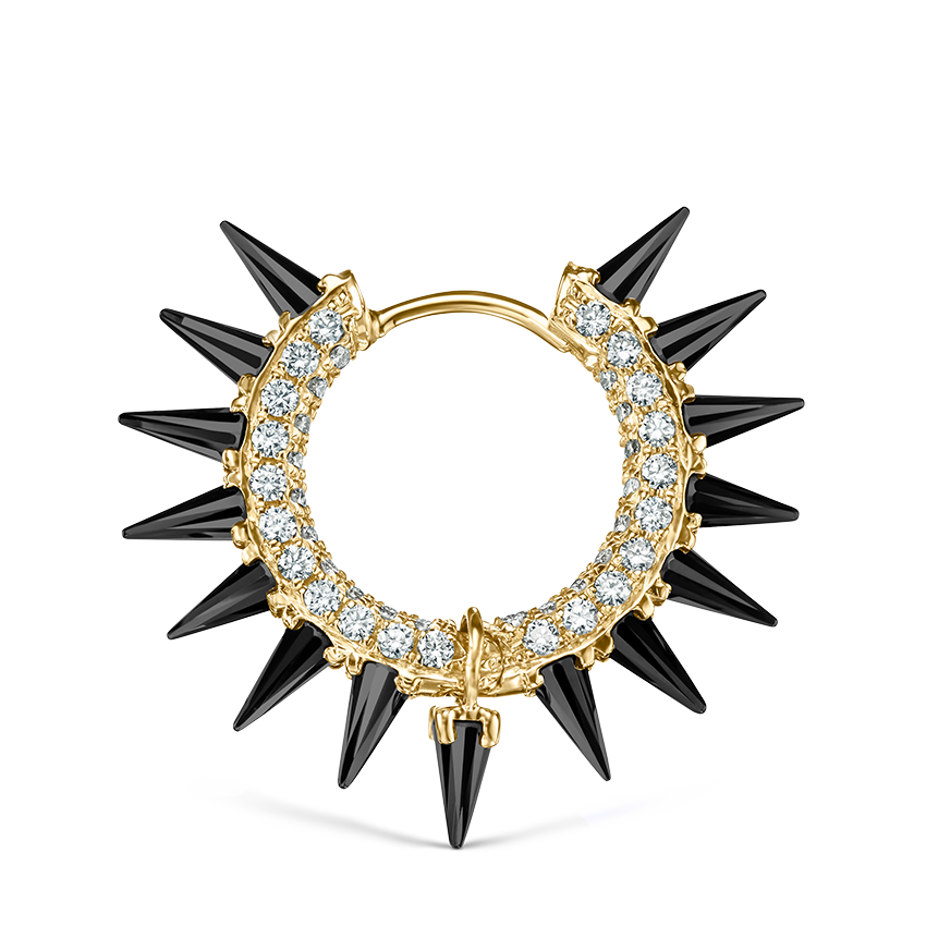 Black Moissanite Mohawk and Diamond Pavé Hoop Earring