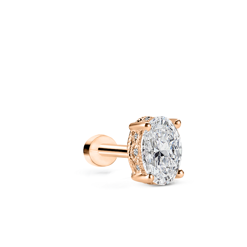 Oval Diamond Engraved Threaded Stud Earring