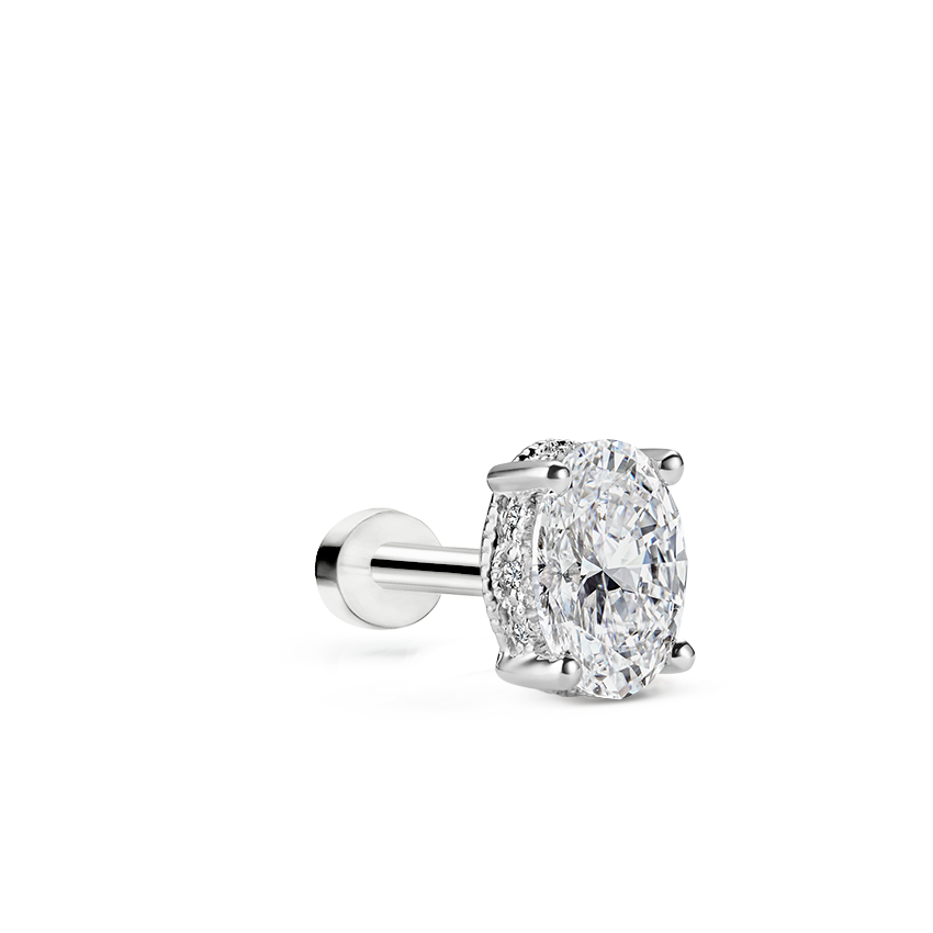 Oval Diamond Engraved Threaded Stud Earring With Titanium Backing