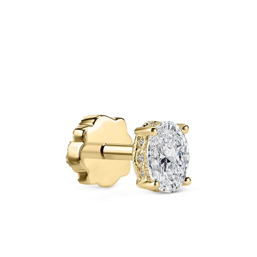 Oval Diamond Engraved Threaded Stud Earring