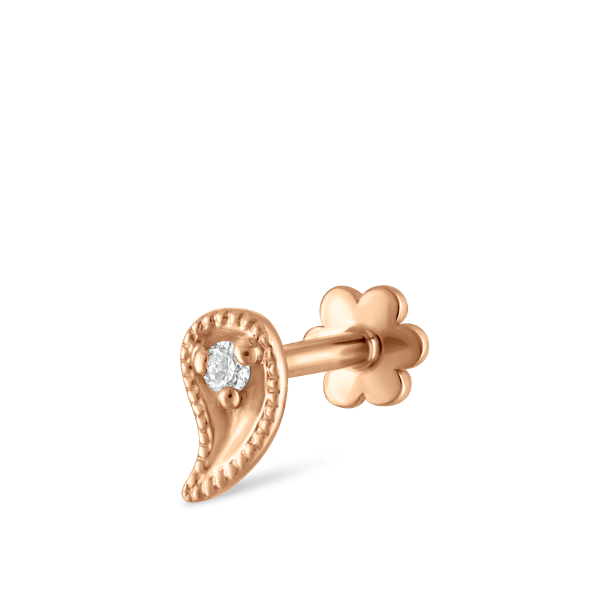 Diamond Paisley Threaded Stud Earring With Titanium Backing