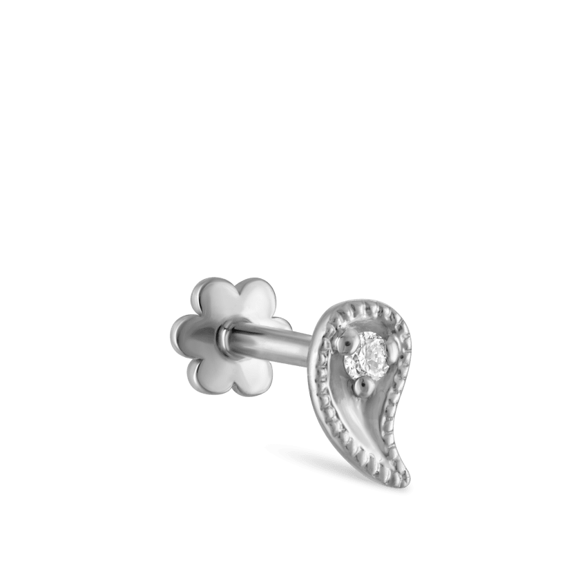 Diamond Paisley Threaded Stud Earring With Titanium Backing