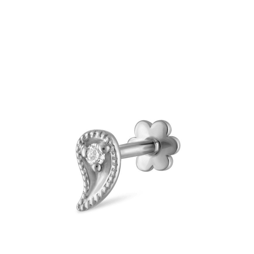 Diamond Paisley Threaded Stud Earring With Titanium Backing