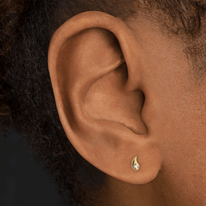 Diamond Paisley Threaded Stud Earring With Titanium Backing