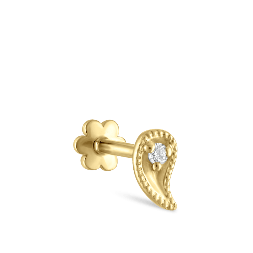 Diamond Paisley Threaded Stud Earring With Titanium Backing