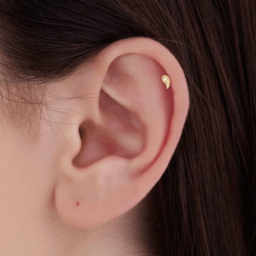 Diamond Paisley Threaded Stud Earring With Titanium Backing