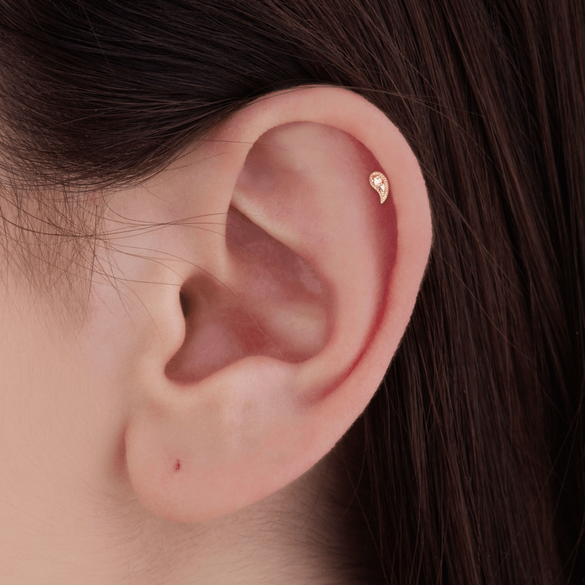 Diamond Paisley Threaded Stud Earring With Titanium Backing