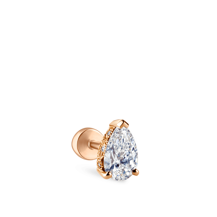 Pear Diamond Threaded Stud Earring, Diamond Back With Titanium Backing