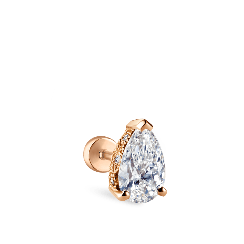 Pear Diamond Threaded Stud Earring, Diamond Back With Titanium Backing