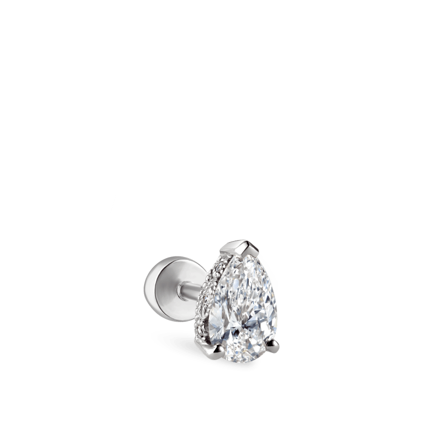 Pear Diamond Threaded Stud Earring, Diamond Back