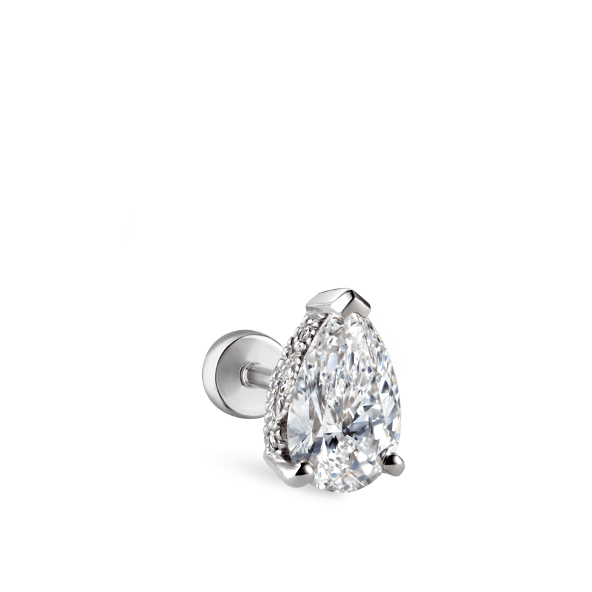 Pear Diamond Threaded Stud Earring, Diamond Back