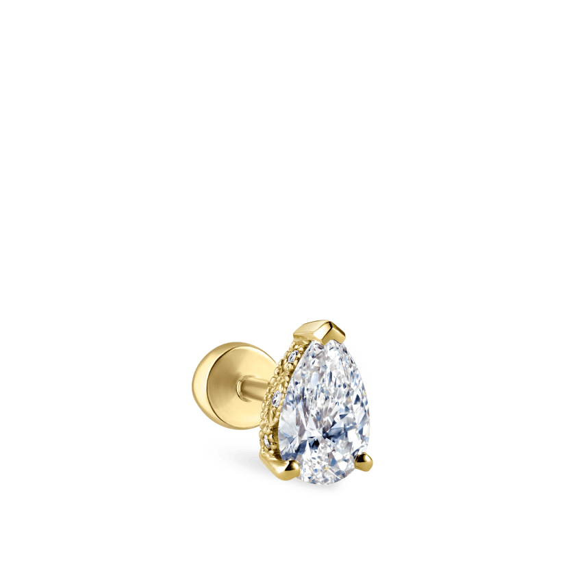 Pear Diamond Threaded Stud Earring, Diamond Back With Titanium Backing