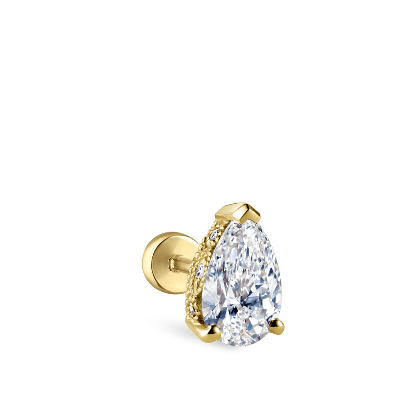 Pear Diamond Threaded Stud Earring, Diamond Back