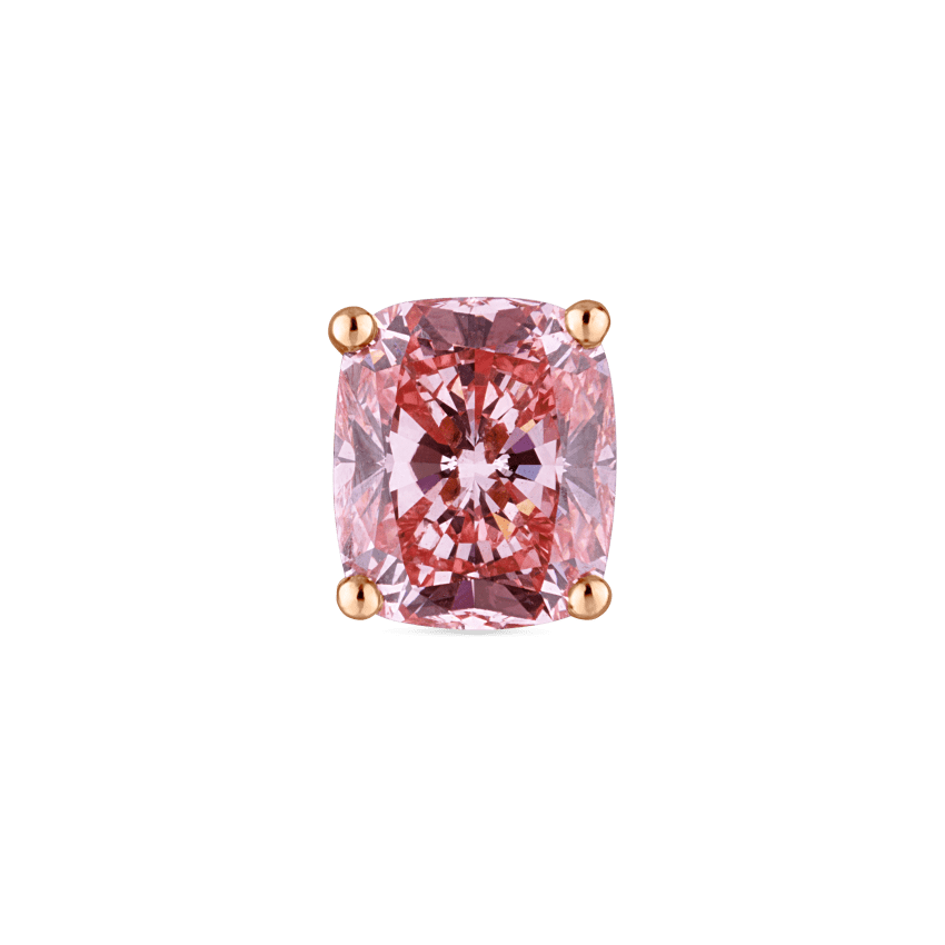 Engraved Pink Cushion Diamond Threaded Stud Earring