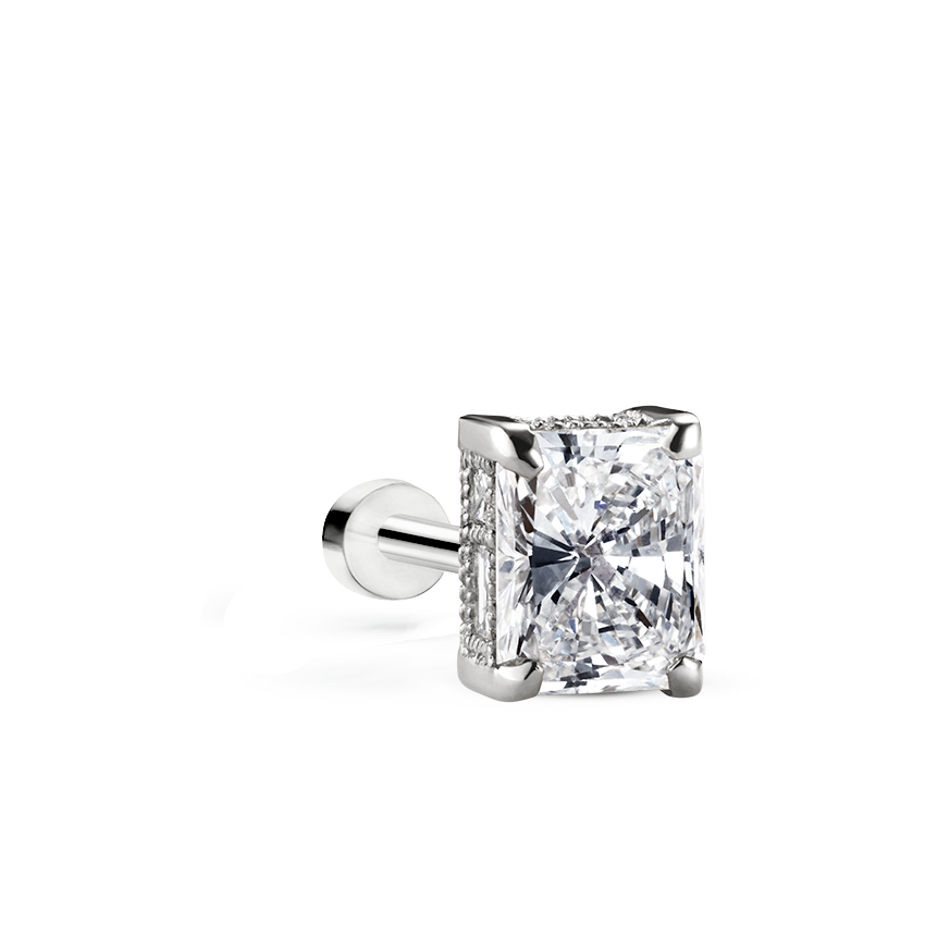 Radiant Diamond Engraved Threaded Stud Earring