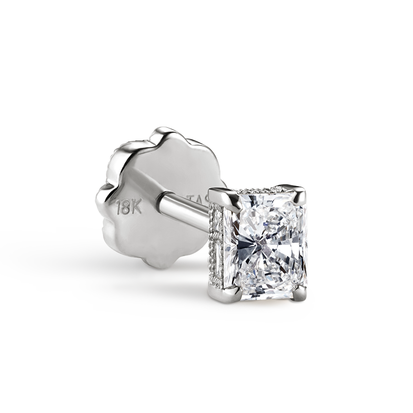 Engraved Radiant Diamond Threaded Stud Earring