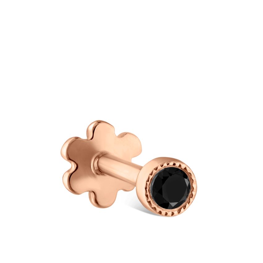 Scalloped Set Black Diamond Threaded Stud Earring