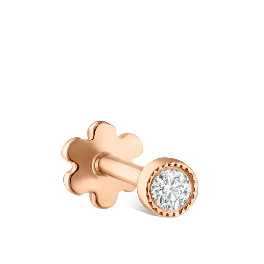 Scalloped Set Diamond Threaded Stud Earring With Titanium Backing