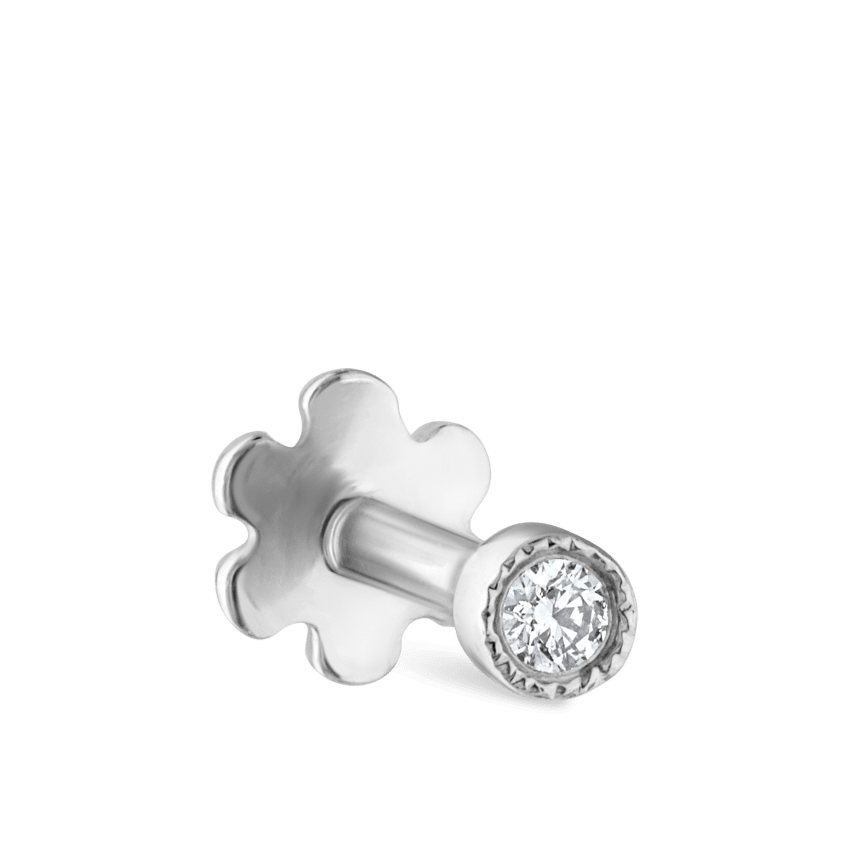 Scalloped Set Diamond Threaded Stud Earring With Titanium Backing
