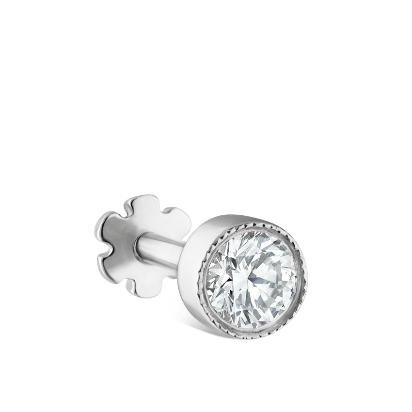Scalloped Set Diamond Threaded Stud Earring With Titanium Backing