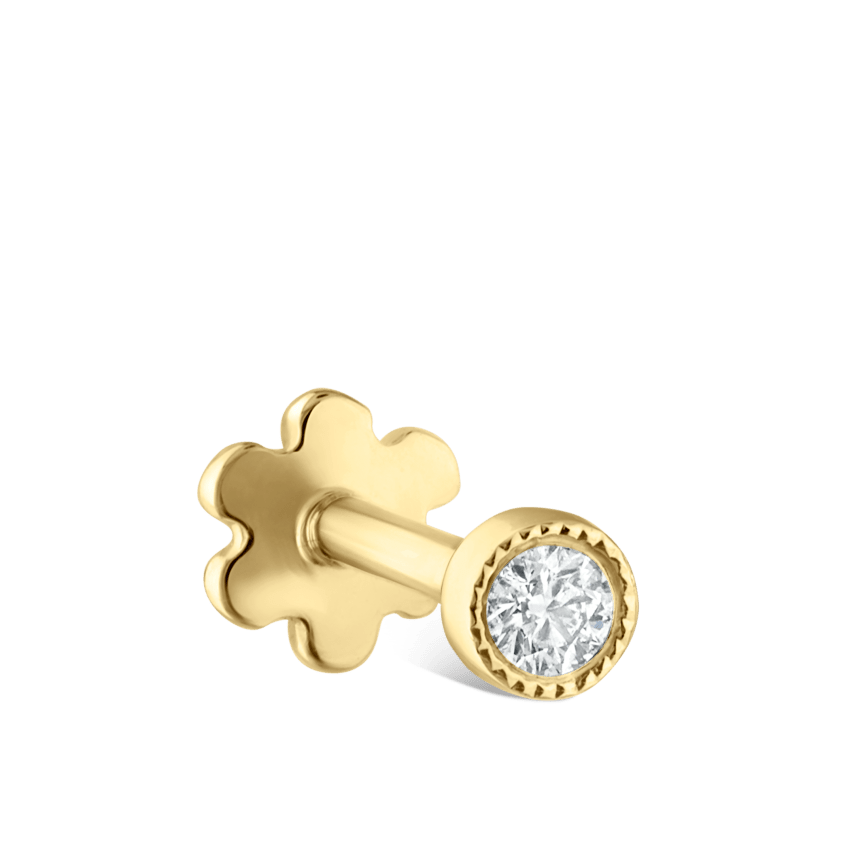 Scalloped Set Diamond Threaded Stud Earring With Titanium Backing