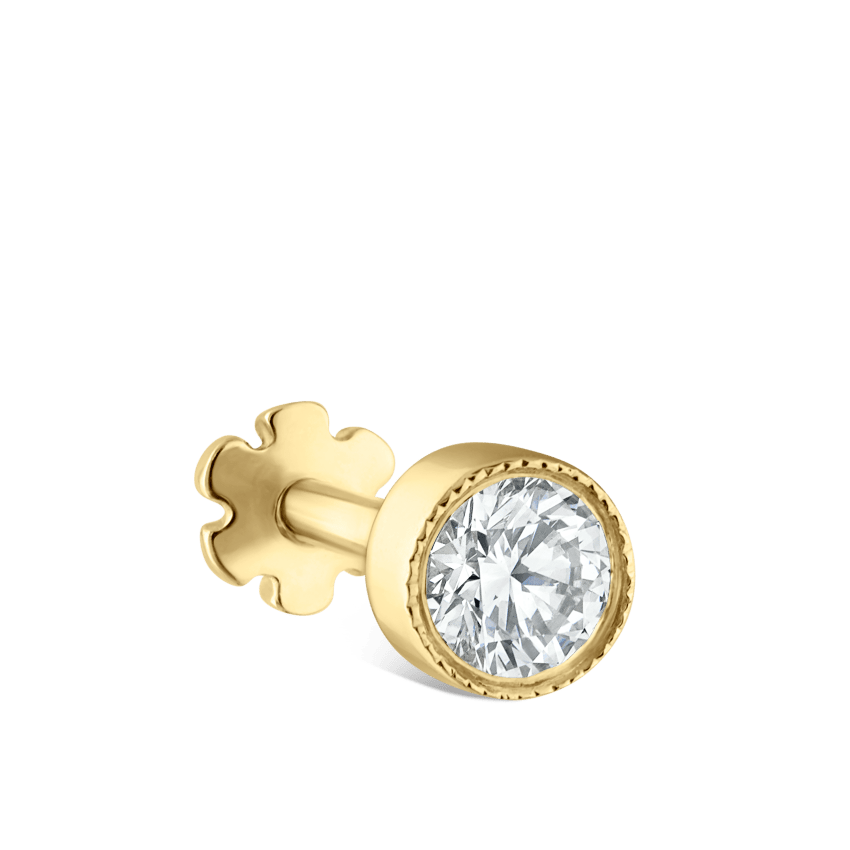 Scalloped Set Diamond Threaded Stud Earring With Titanium Backing