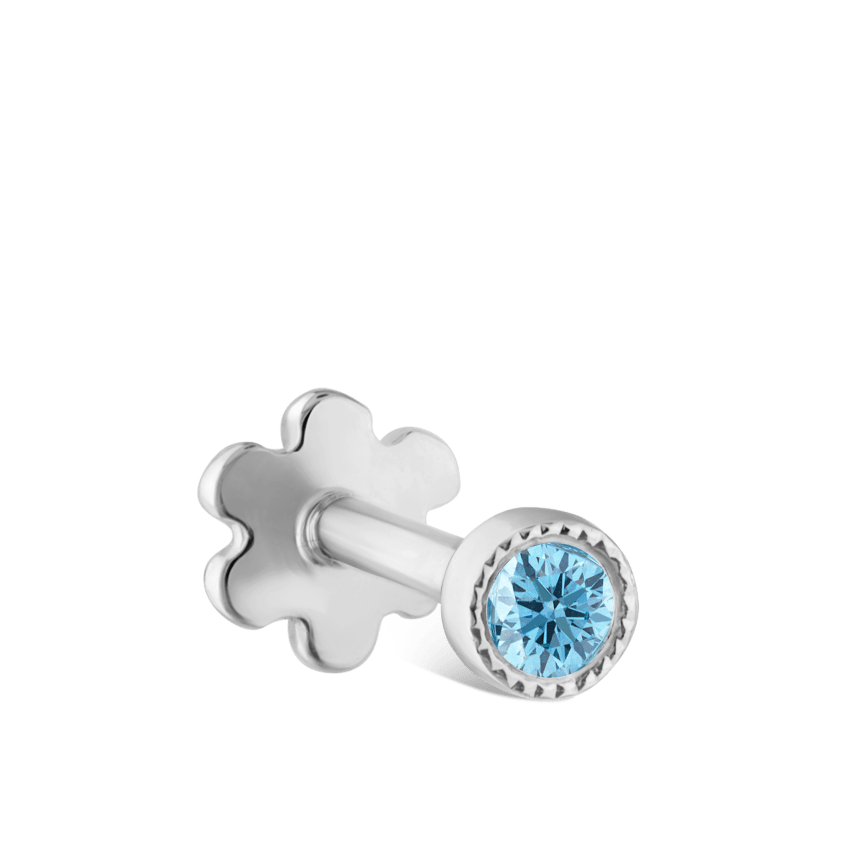 Scallop Set Light Blue Diamond Threaded Stud Earring With Titanium Backing