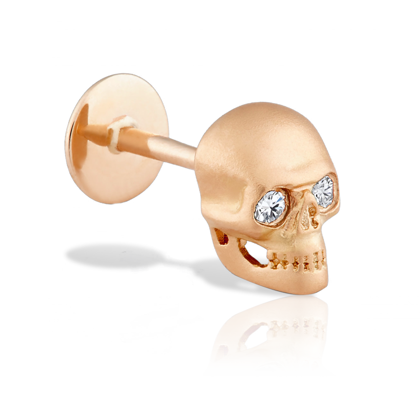 Diamond Eye Matte Skull Threaded Stud Earring With Titanium Backing