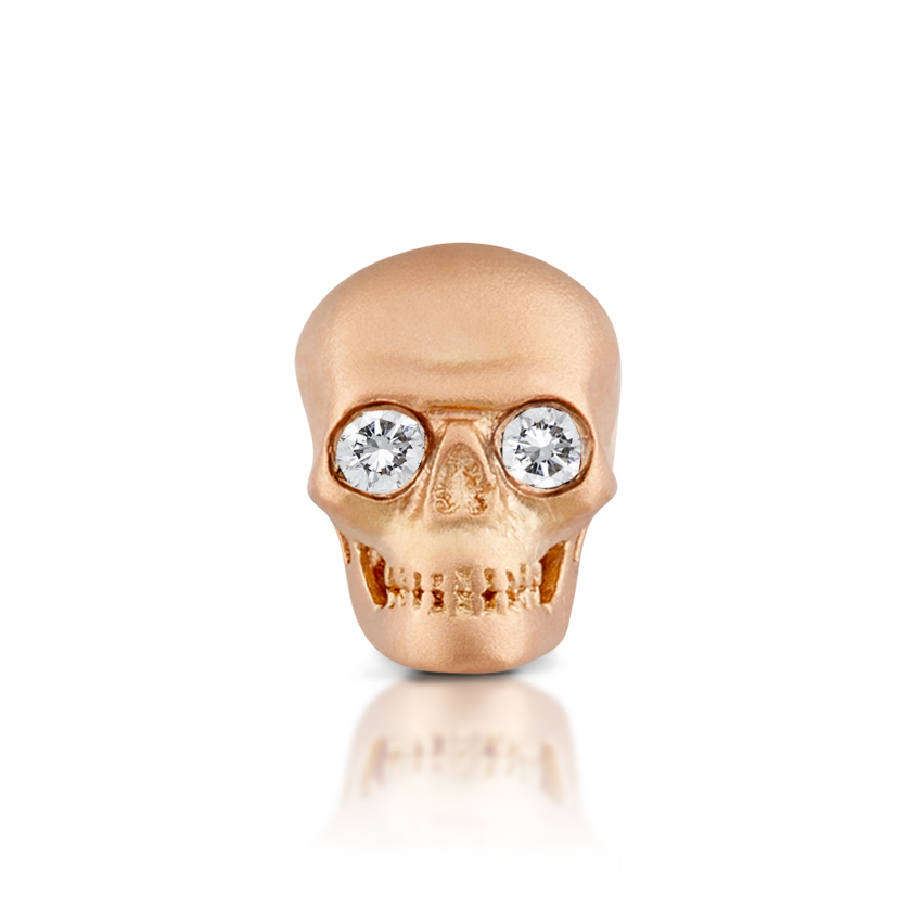 Diamond Eye Matte Skull Threaded Stud Earring With Titanium Backing