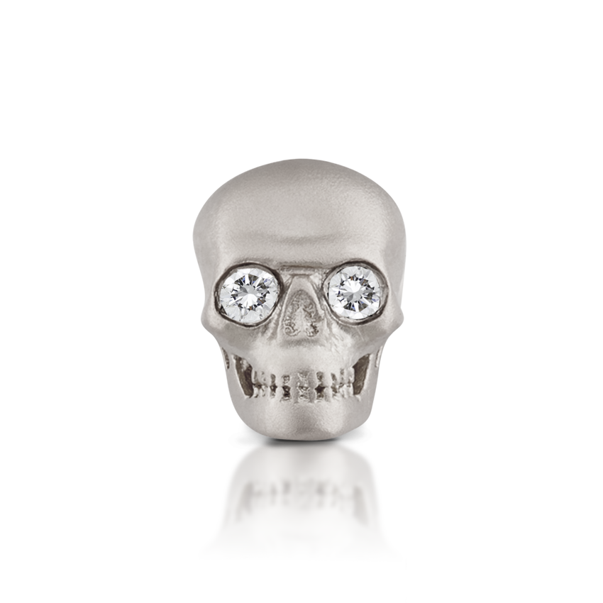 Diamond Eye Matte Skull Threaded Stud Earring With Titanium Backing