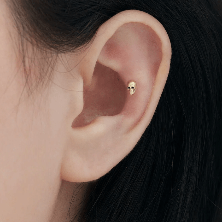 Black Diamond Eye Matte Skull Threaded Stud Earring With Titanium Backing