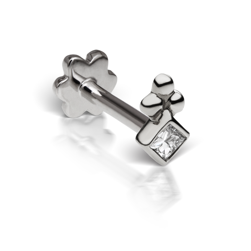 Princess Diamond Ball Trinity Threaded Stud Earring With Titanium Backing