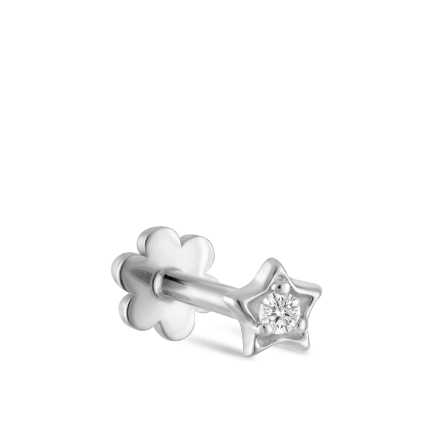 Diamond Solitaire Star Threaded Stud Earring