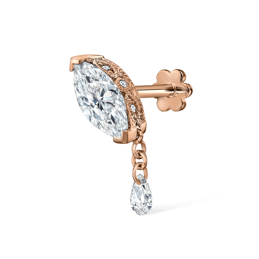 Single Teardrop Marquise Diamond Threaded Stud Earring With Titanium Backing