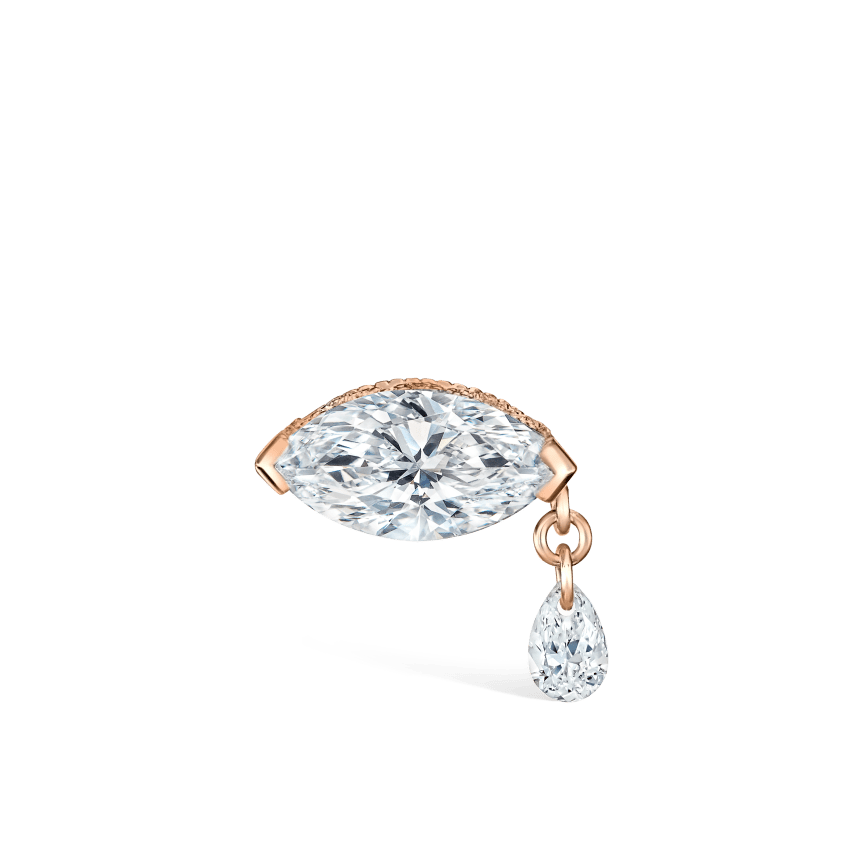Single Teardrop Marquise Diamond Threaded Stud Earring With Titanium Backing