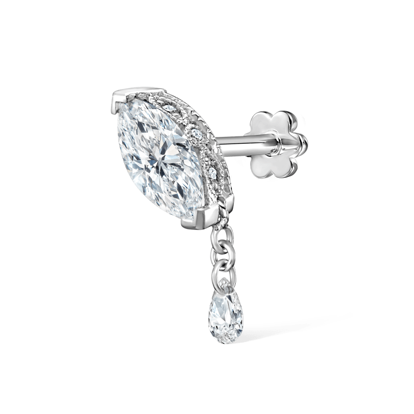 Single Teardrop Marquise Diamond Threaded Stud Earring With Titanium Backing