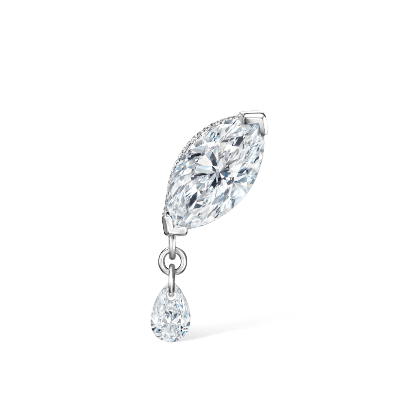 Single Teardrop Marquise Diamond Threaded Stud Earring With Titanium Backing
