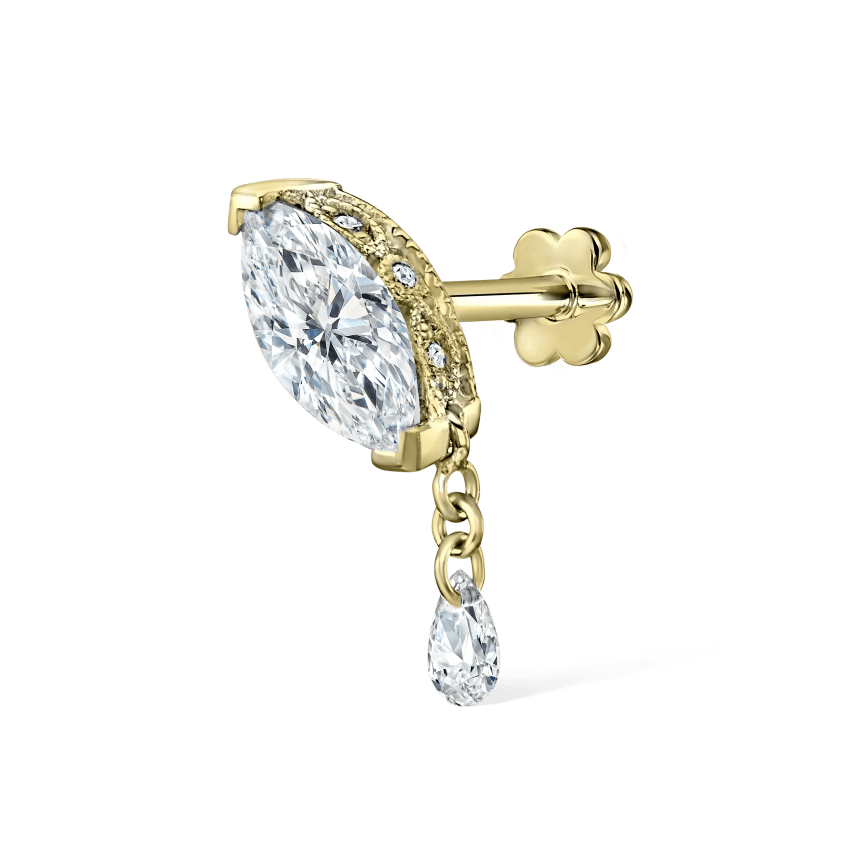 Single Teardrop Marquise Diamond Threaded Stud Earring With Titanium Backing