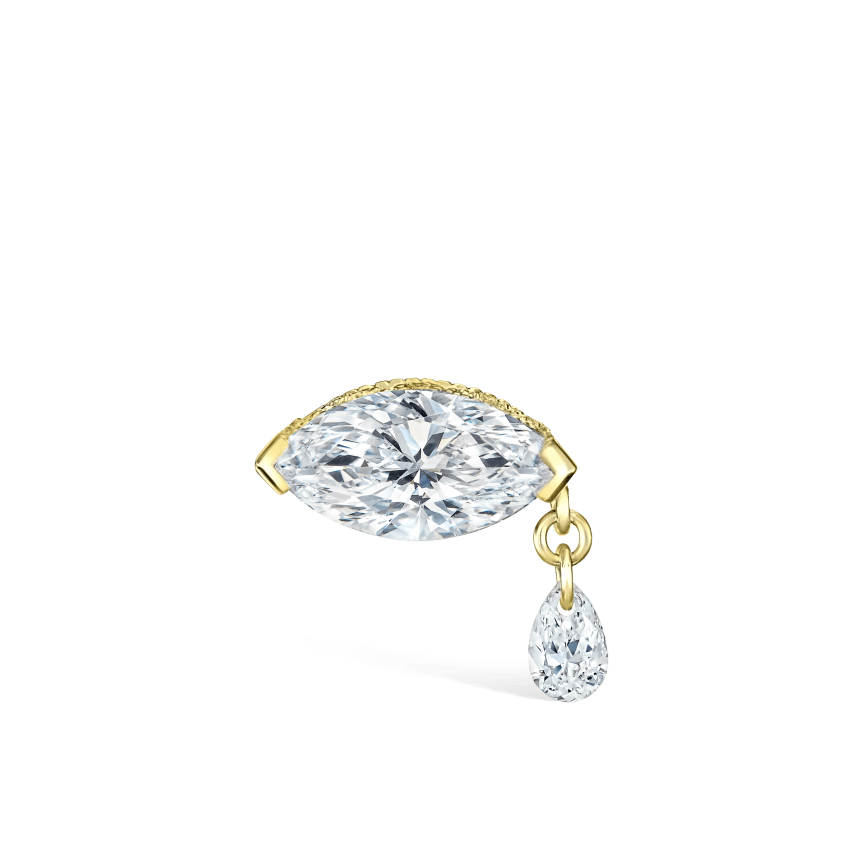 Single Teardrop Marquise Diamond Threaded Stud Earring With Titanium Backing