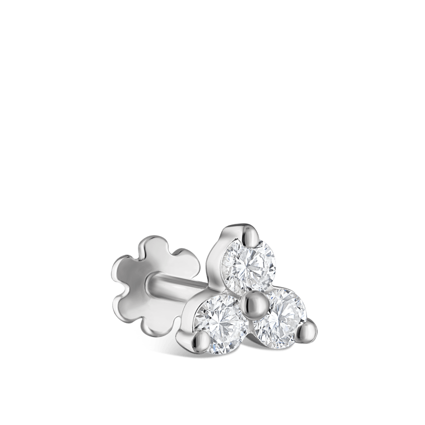 Diamond Trinity Threaded Stud Earring With Titanium Backing