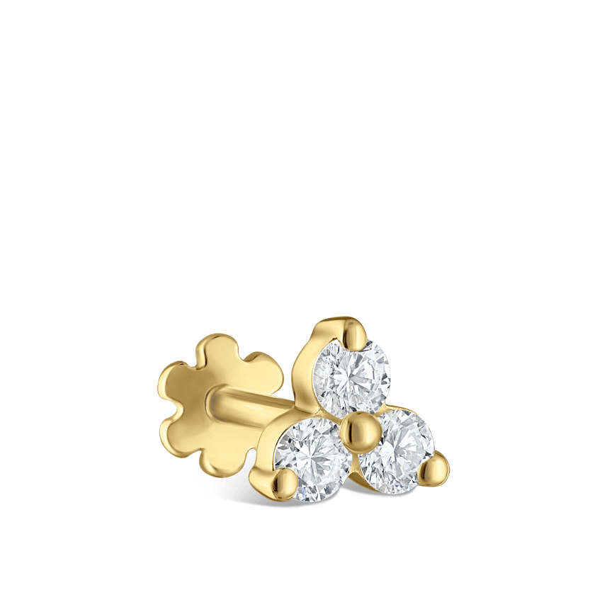 Diamond Trinity Threaded Stud Earring With Titanium Backing