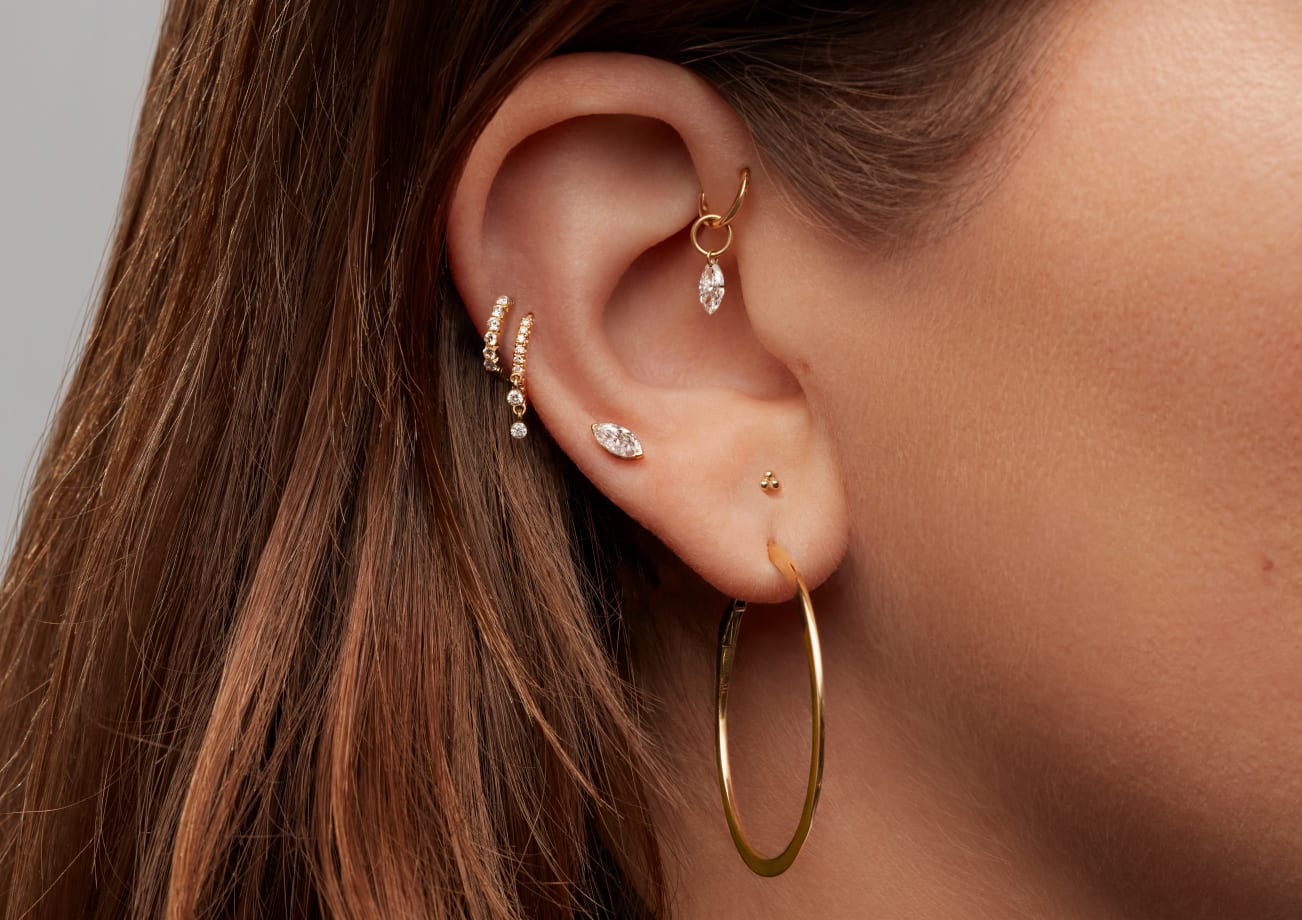 Buy Helix Piercing Gold, Helix Earring, Pave Cartilage Earrings, Helix  Earring Hoop, Cartilage Earring Hoop CZ Clear Black Colorful Online in  India - Etsy